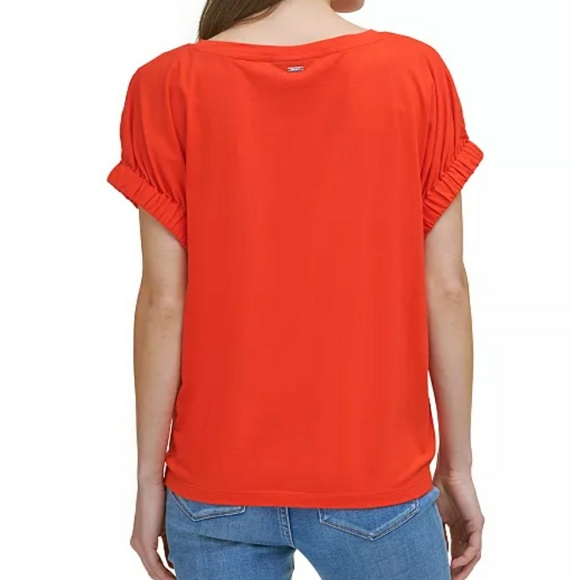 DKNY Cinched Sleeve Elastic Cuff Blouse Top in Navy Blue - Picture 13 of 13